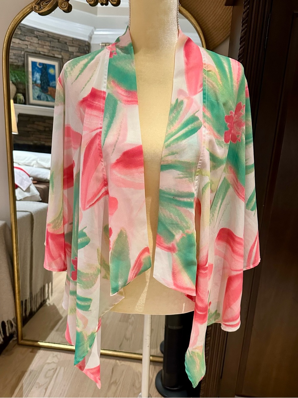 Kaktus Watercolor Floral Kimono in Green, Pink & Cream
